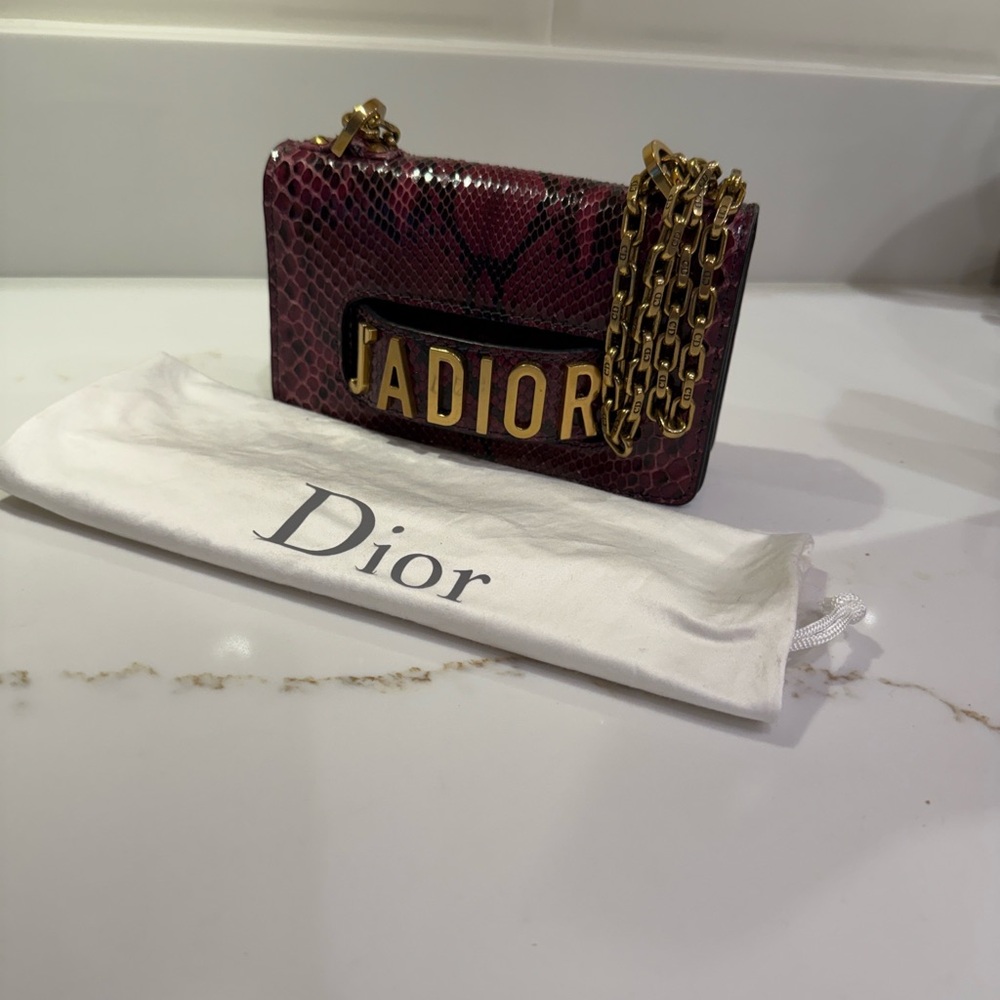 Dior J'Adior Snakeskin Clutch in Purple with Gold Chain